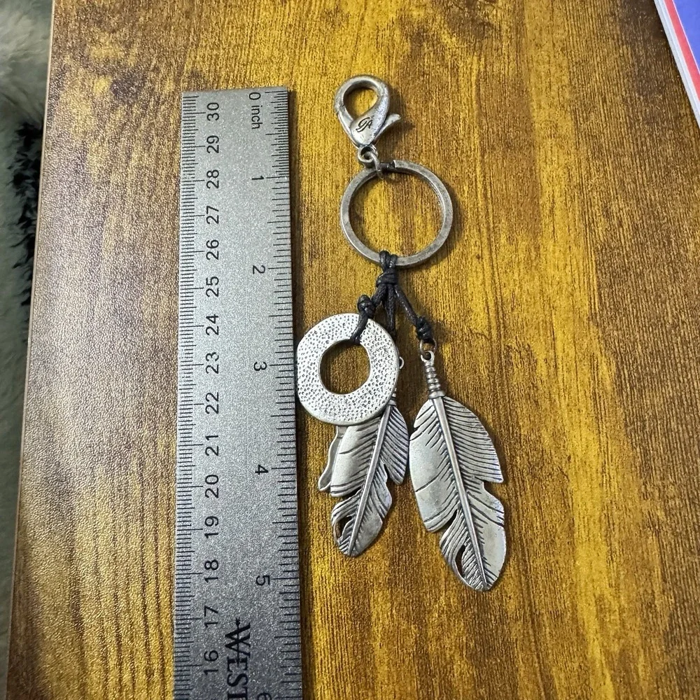 American Eagle Keychain Y2K Feather Charm Boho Western Silver Tone Clip